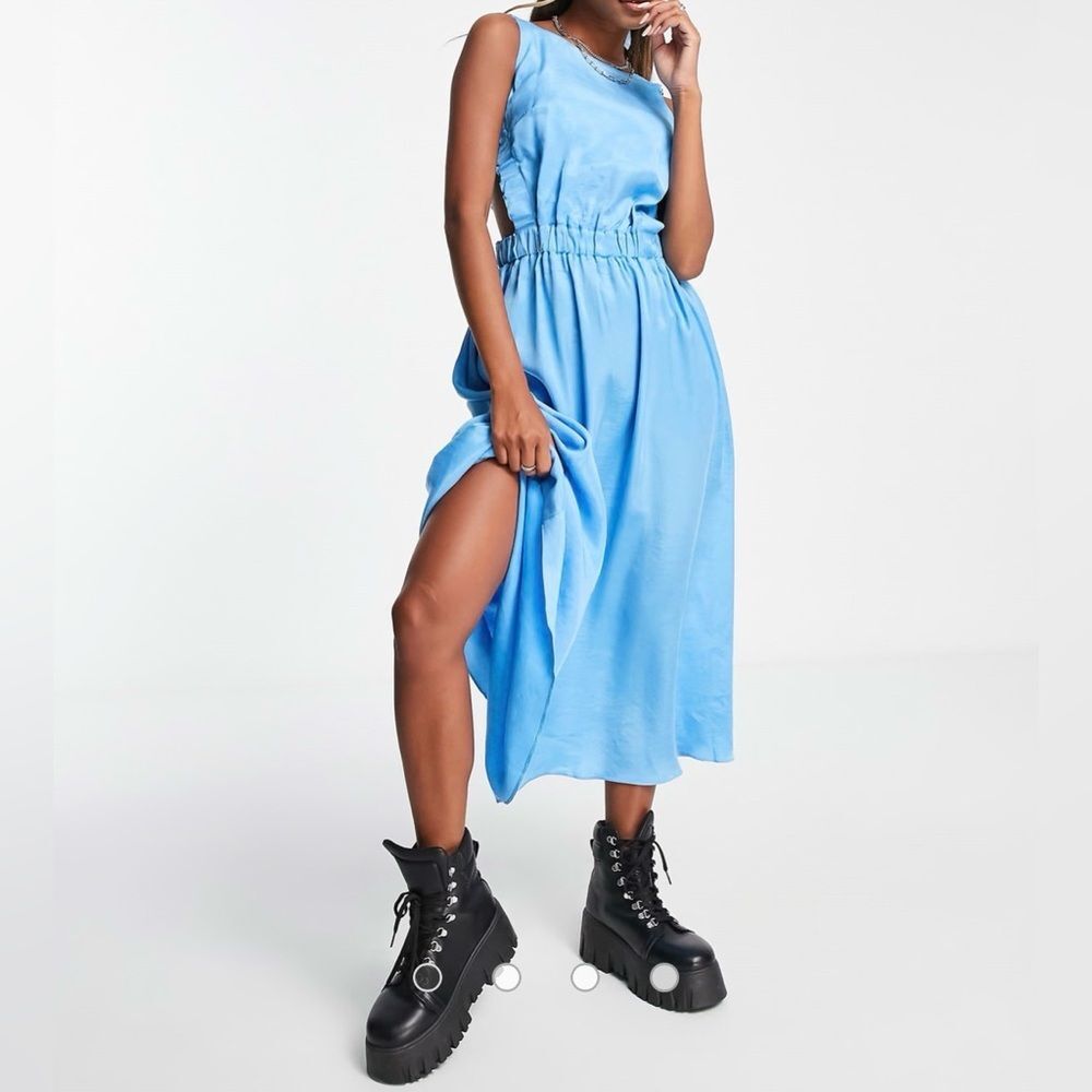 Topshop Open Back Midi Dress in Bright Blue Size 4
